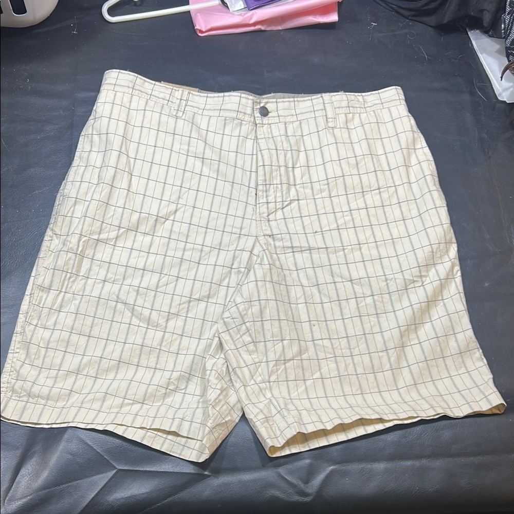 Men's Beige Checkered Flat Front Shorts